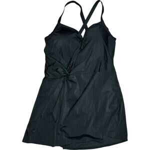 Susan Graver Soleil Knotted Side Swim Dress Black Women's 16 Summer Beach NWOT